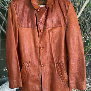 Angel Skin by Grais Leather Jacket Coat 1970's Vintage Tan Brown 40LONG, 44