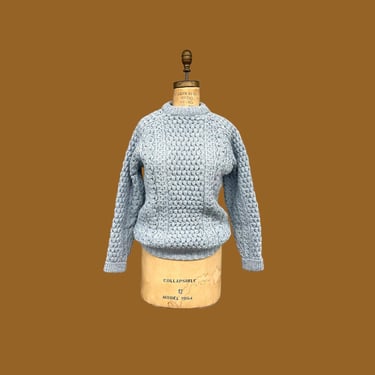Vintage Fisherman Sweater Retro 1980s Purple Heather + Handloomed Knitwear + Dunloe Industries + Pure Wool + Baby Blue + Pullover + Womens 