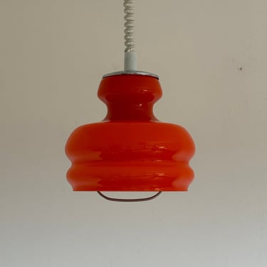 Vintage Retro  Pendant Light / Orange Glass Lamp / Mid-Century Modern Kitchen Lighting / Adjustable Height / Ceiling Fixture / 1970s 