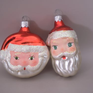 Vintage Hand Painted Santa Claus Glass Christmas Ornaments 