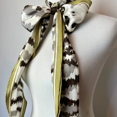 All silk Scarf~ extra long tapered pussycat bow head hair scarves abstract animal print zebra stripes 100% silk 