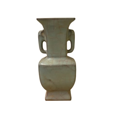 Chinese Ceramic Crackle Pattern Elephant Ring Light Celadon Vase ws2724E 