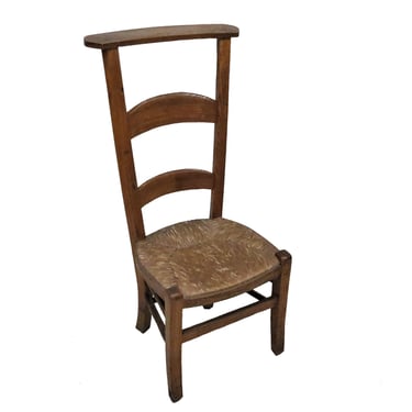Antique French Prie Dieu Prayer Chair With Woven Rush Seat 