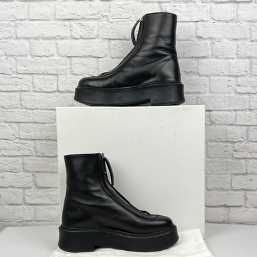 The Row Leather Zipper Boots, Size 38, Black