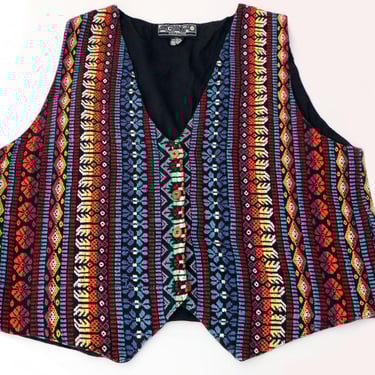 Vintage Guitar Strap Stripe Vest Waist Coat, 1980's, LARGE , Agapo Collection Cotton Multi Colored 1970's Hippie weave 