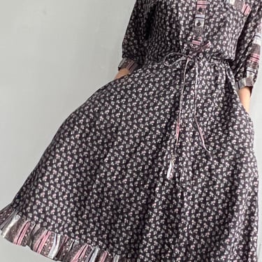 Gunne Sax Florals + Stripes Dress (L)