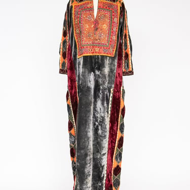 1960s Afghan dress Velvet Patchwork Maxi 70s 