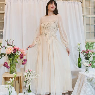 Fairytale Sheer Sleeve Embellished Bodice Wedding Dress 