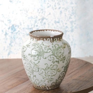 Green Heirloom Vase, neutral home decor, grandmillennials, old new decor, Parisian decor, bookshelf vase, beige shelf decor, botanical vase 