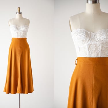 mustard yellow wool skirt | 80s 90s vintage Jones New York yellow orange wool dark academia long wool midi skirt 