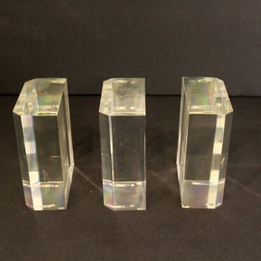 Vintage Mid Century Modern Set of 3 Thick Lucite Acrylic Sculptural Bookends 