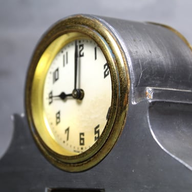 RARE Vintage Mantel Clock | Art Deco Wind-Up Clock | Silver Metal Table Clock | Not Working 