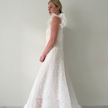 1930's White Eyelet Organza Gown