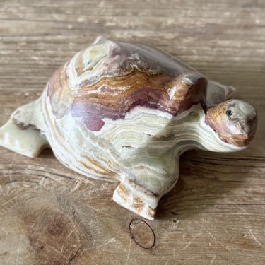 Onyx Turtle Figurine Paperweight, Tortoise Stone Sculpture 