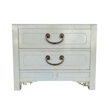 Chinoiserie Nightstand Project by White Furniture - Vintage Ivory White Asian Style Hollywood Regency End Table 