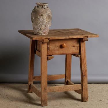 19th Centuy Spanish Pine Side Table with Dovetailed Drawer
