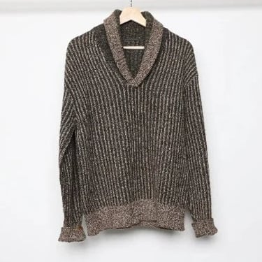 vintage BROWN heather HENLEY sweater pullover vintage men's 1960s wool sweater -- size medium 