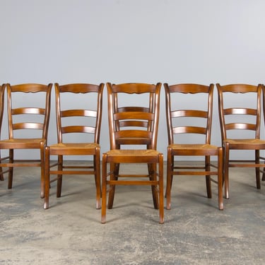 Country French Louis Philippe Style Maple Dining Chairs W/ Rush Seats - Set of 8 