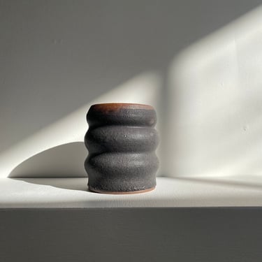 handmade stoneware black matte contour vase 