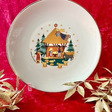 Vintage Nativity Decor, Collectible Plate, Creche Christmas Holiday Decor, Germany, Signed 