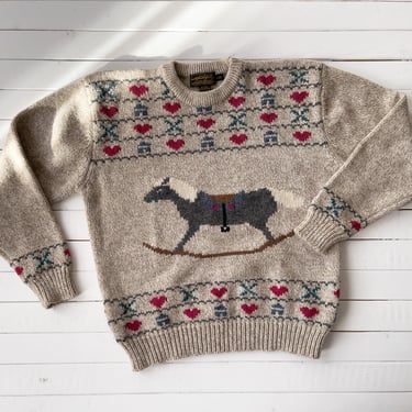 Vintage Eddie Bauer Wool Knit Sweater S - Novelty Print | Milk