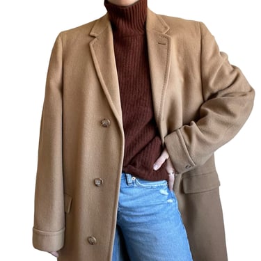 Vintage 90s Unisex 100% Cashmere Tan Mid Length Minimalist Trench Coat Sz XL 