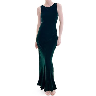 Norma Kamali Long Green Velvet Bias Cut Dress 