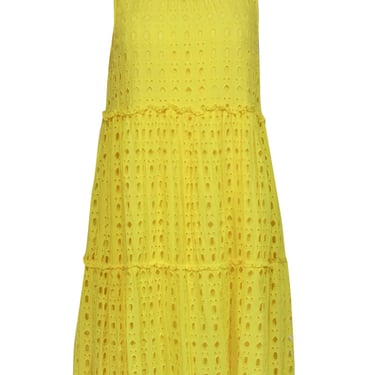 Lilly Pulitzer - Bright Yellow Geometric Eyelet Lace A-Line Dress Sz M