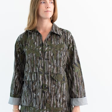 Vintage Grey Brown Black Trebark Camo OverShirt | Camouflage Cotton Button Up Jacket | M | 