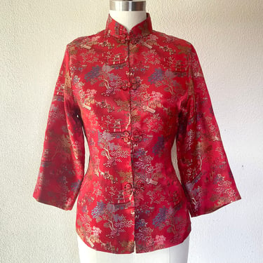 1960s Red satin brocade Chinese blouse 