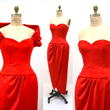 80s Vintage Red Strapless Dress Gown Size Small By Victor Costa Neiman Marcus// 80s 90s Vintage Red Evening Gown Size Small Red Party Dress 