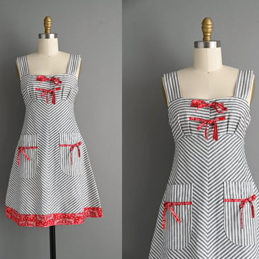 vintage 1960s Pinstripe Cotton Dress - XS Small 