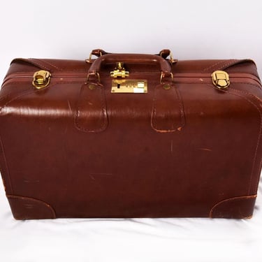 40's Brown LEATHER Suitcase Vintage Luggage, Travel Bag Carry On Case 1950's, 1940's Mid Century MCM Weekender Art Deco 