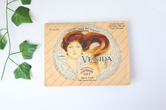 VINTAGE | 1930’s Venida Real Hair Light Brown Double Mesh Cap Shaped Hair Net Invisible 