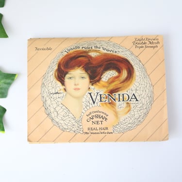 VINTAGE | 1930’s Venida Real Hair Light Brown Double Mesh Cap Shaped Hair Net Invisible 