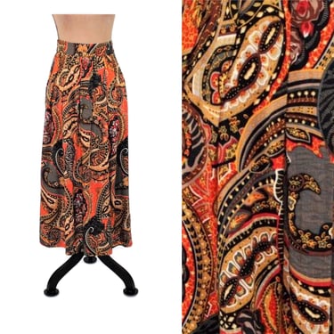 90s Pleated Maxi Skirt Small, Paisley Print Rayon with Pocket, 27" High Waisted Long Skirt, 1990s Clothes Women Vintage WORTHINGTON Clothing 