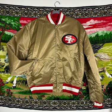 Vintage 80s SF 49ers Starter Satin Jacket Mens L NFL Football Gold