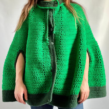 Hand Crocheted Poncho One Size Fits Most Christmas Green 