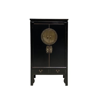 Chinese Oriental Black Moon Face Tall Wedding Armoire Cabinet cs7330E 