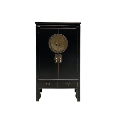 Distressed Black Rough Marks Moon Face Armoire Storage Cabinet ws4546S