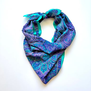 Vintage Boho Paisley Silk Scarf Blue Purple Hair Accessories 