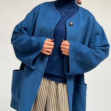 Ferragamo Blue Wool Swing Coat (L)