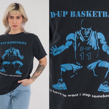 D-Up Basketball Shirt Y2K Defensive Basketball T-Shirt Defense Sports Graphic Tee Retro Athletic TShirt Black Blue 11 Vintage 00s Medium M 