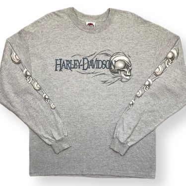 Vintage 2006 Harley Davidson Motorcycles Skull and Bones Double Sided Seattle Shop Graphic Long Sleeve T-Shirt Size XL 