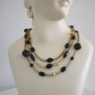 Vintage Black Bead and Multi Chain Necklace 