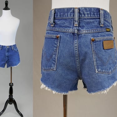 80s Wrangler Cutoff Jean Shorts - 29" or snug 30" waist - Cotton Denim Cutoffs - Vintage 1980s - 3" inseam length 