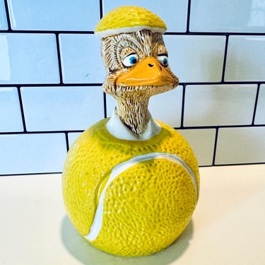 Vintage 1989 Eggebert and Friends Malcolm Bowmer Wimbleduck Coin Bank, Enesco, Tennis Ball Duck Piggy Bank 