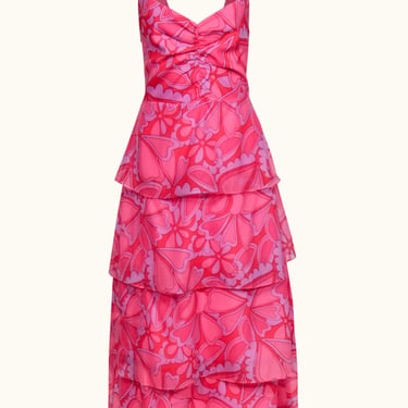 Show Me Your Mumu - Pink &amp; Lavender Print Tiered Mid Maxi Dress Sz L