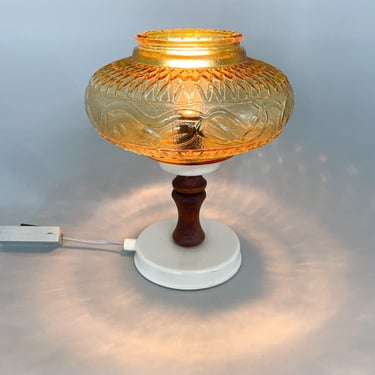 Mid-century Glass & Wood Table Lamp, Czechoslovakia / Vintage Table Lamp / Bedside Lamp 