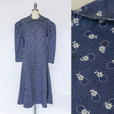 1910s Dress Calico Cotton Shirtwaist L 